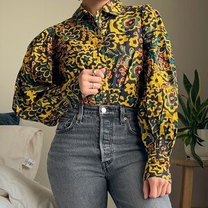 Cleobella Dari 100% Organic Cotton Floral Button Down Blouse